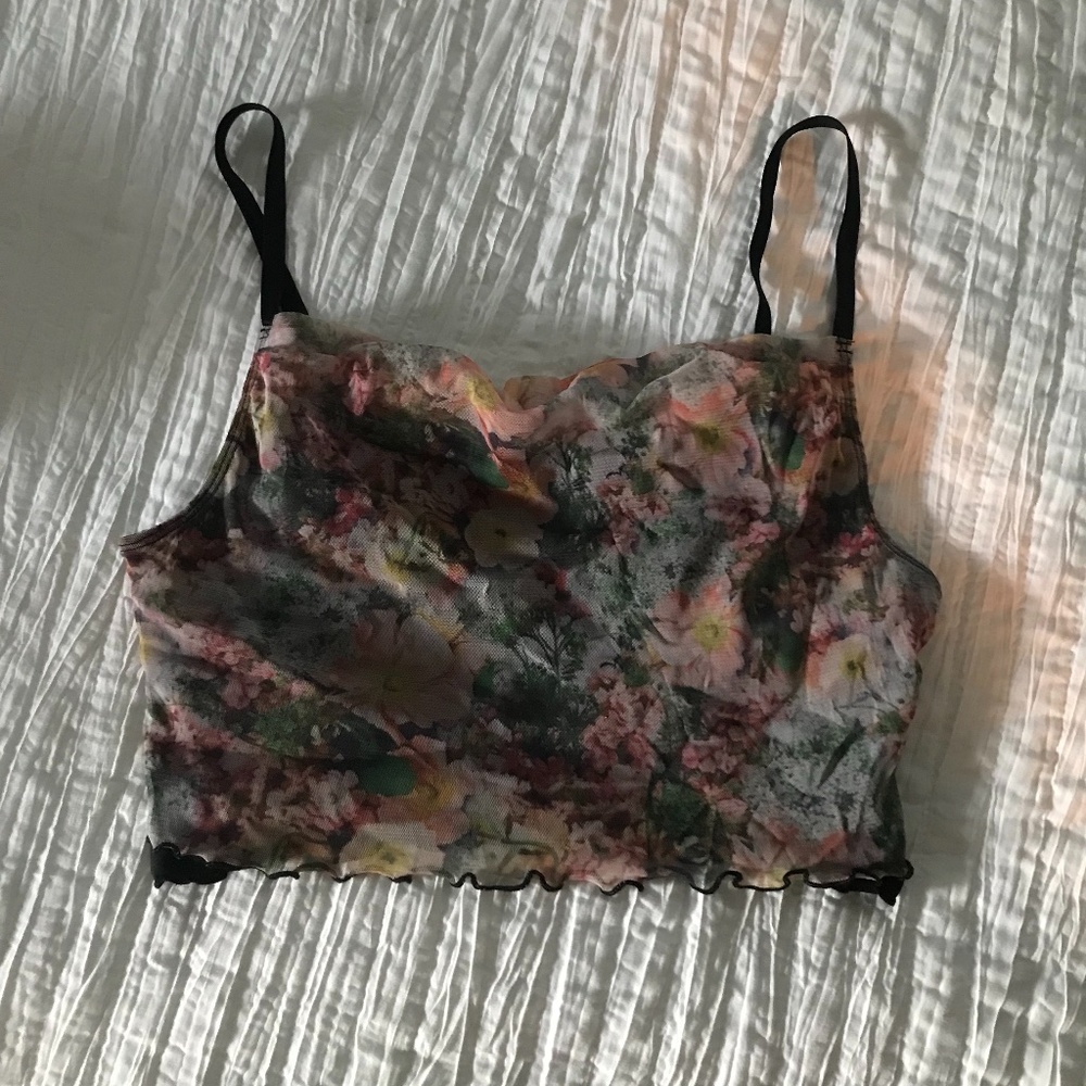 UO Ariel Floral Mesh Cropped Tank Top